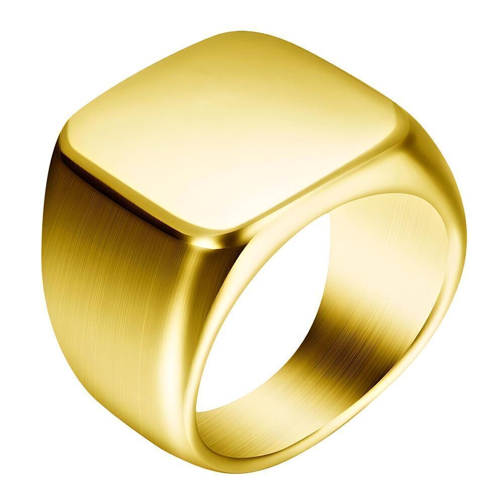 18K Gold Plated Women's Unisex Heavy Statement Ring Square Waterproof Size 8